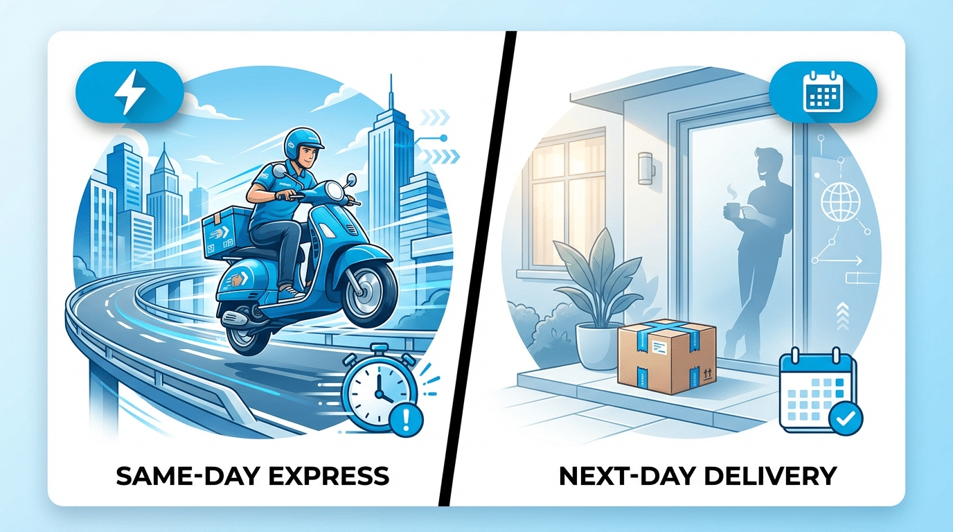 משלוחים מהיום להיום לאתרי איקומרס - שליח מוביל חבילה ללקוח