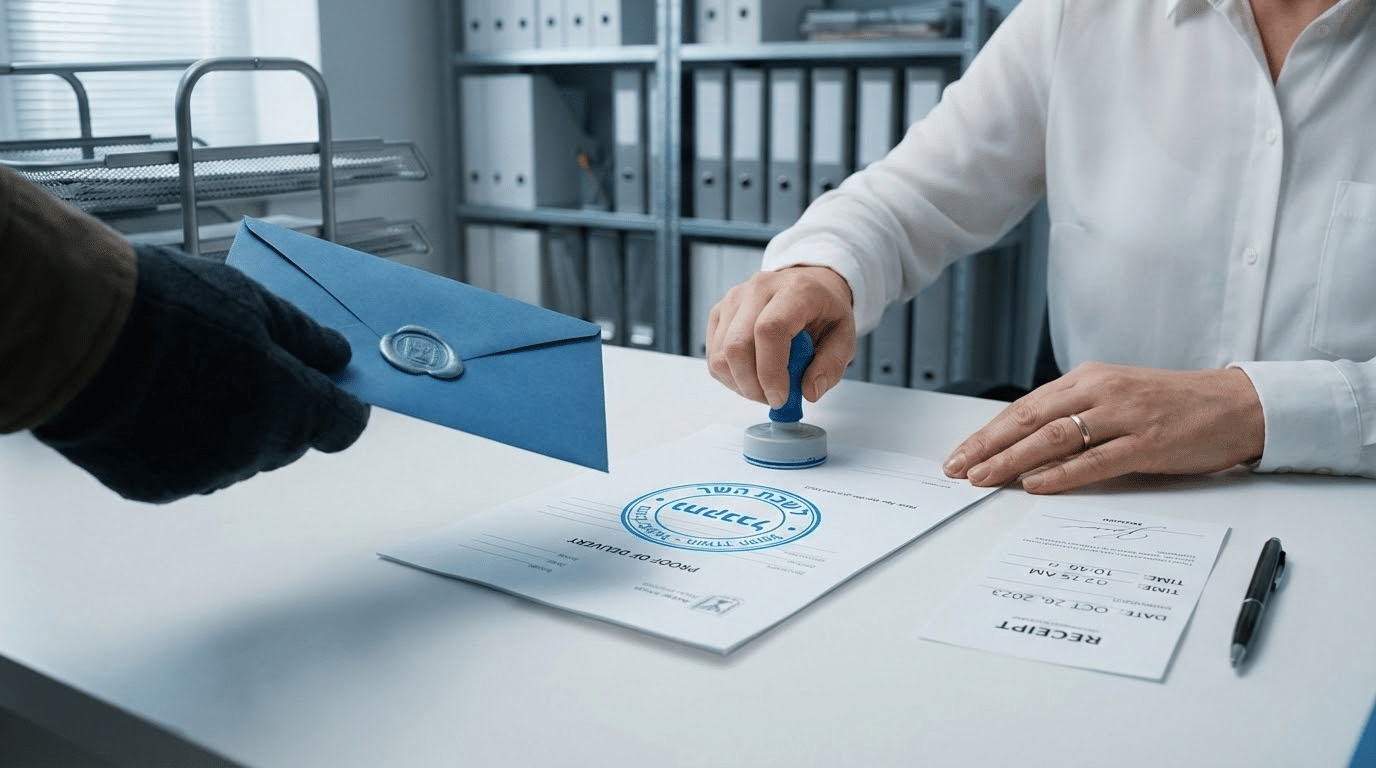 אישור מסירה חתום עבור מסמכים שמועברים לגוף ממשלתי בישראל