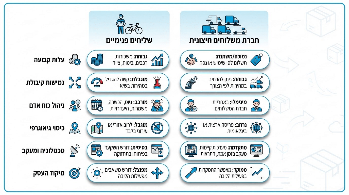 השוואה בין שליחים פנימיים למיקור חוץ בשליחויות מזון