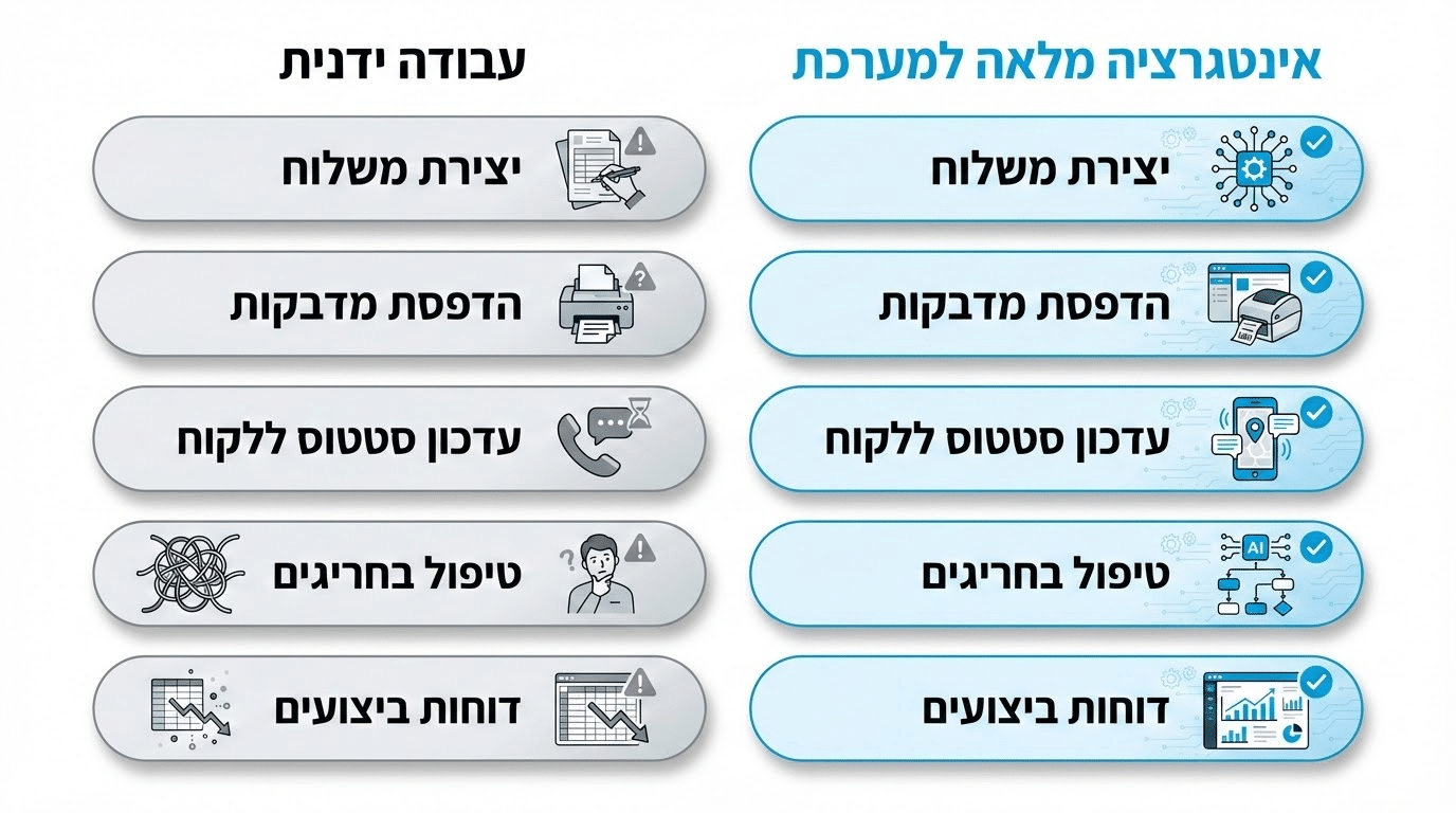 השוואה בין אינטגרציה טכנולוגית לעבודה ידנית בשילוח אופנה