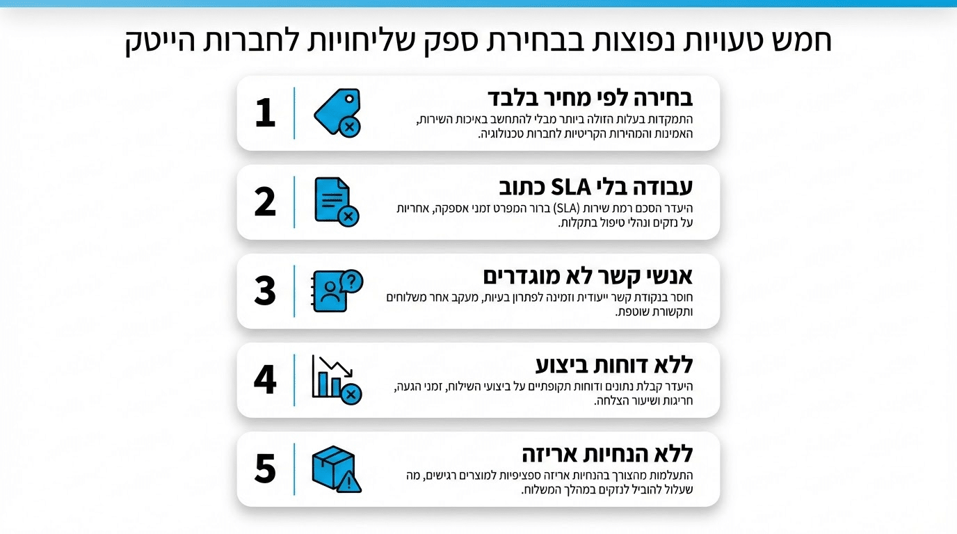טעויות נפוצות בבחירת ספק שליחויות להייטק