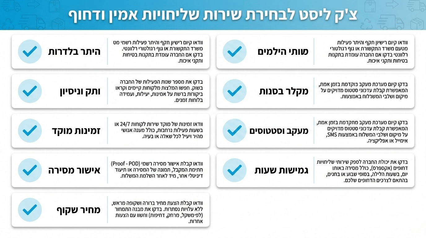 צ'ק-ליסט לבחירת שירות שליחות דחופה אמין