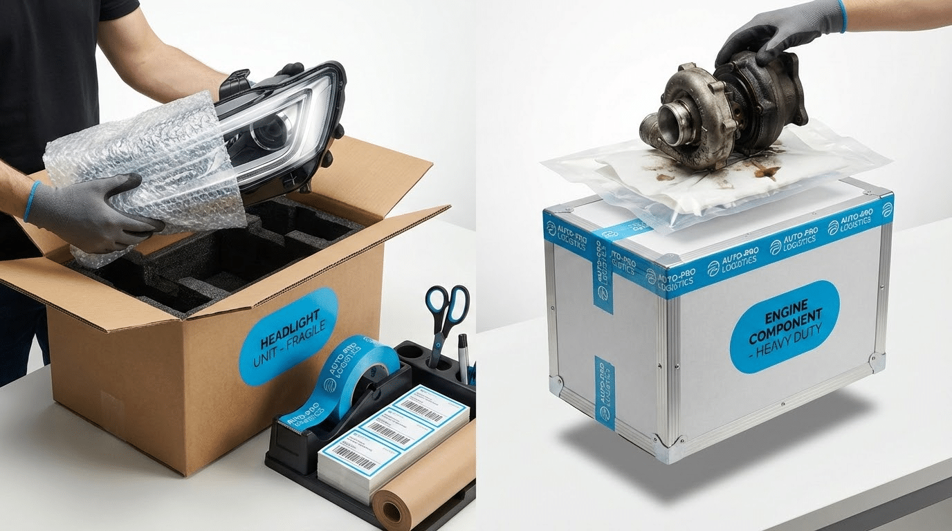 אריזת חלקי חילוף לרכב בצורה מקצועית למניעת נזק בהובלה