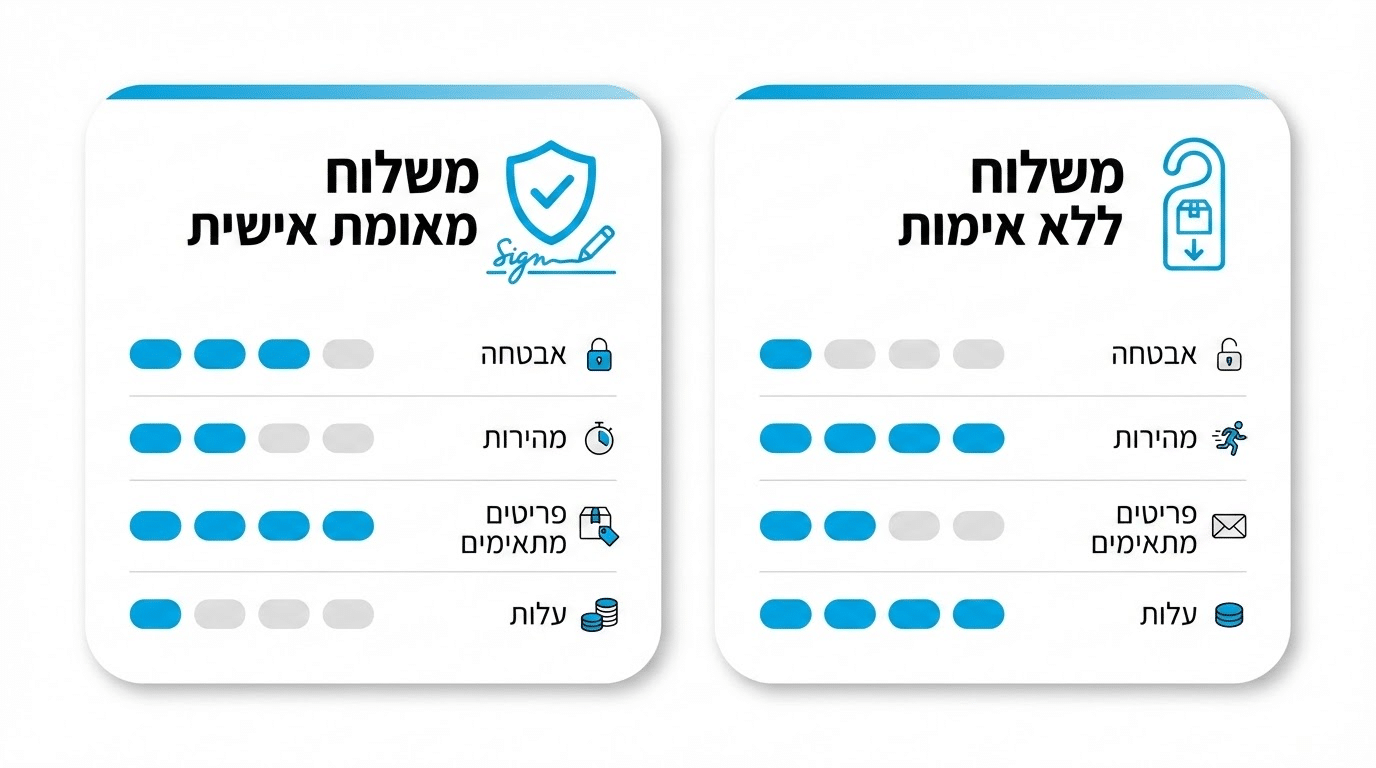 מסירה אישית מול מסירה ללא אימות - השוואה מקצועית