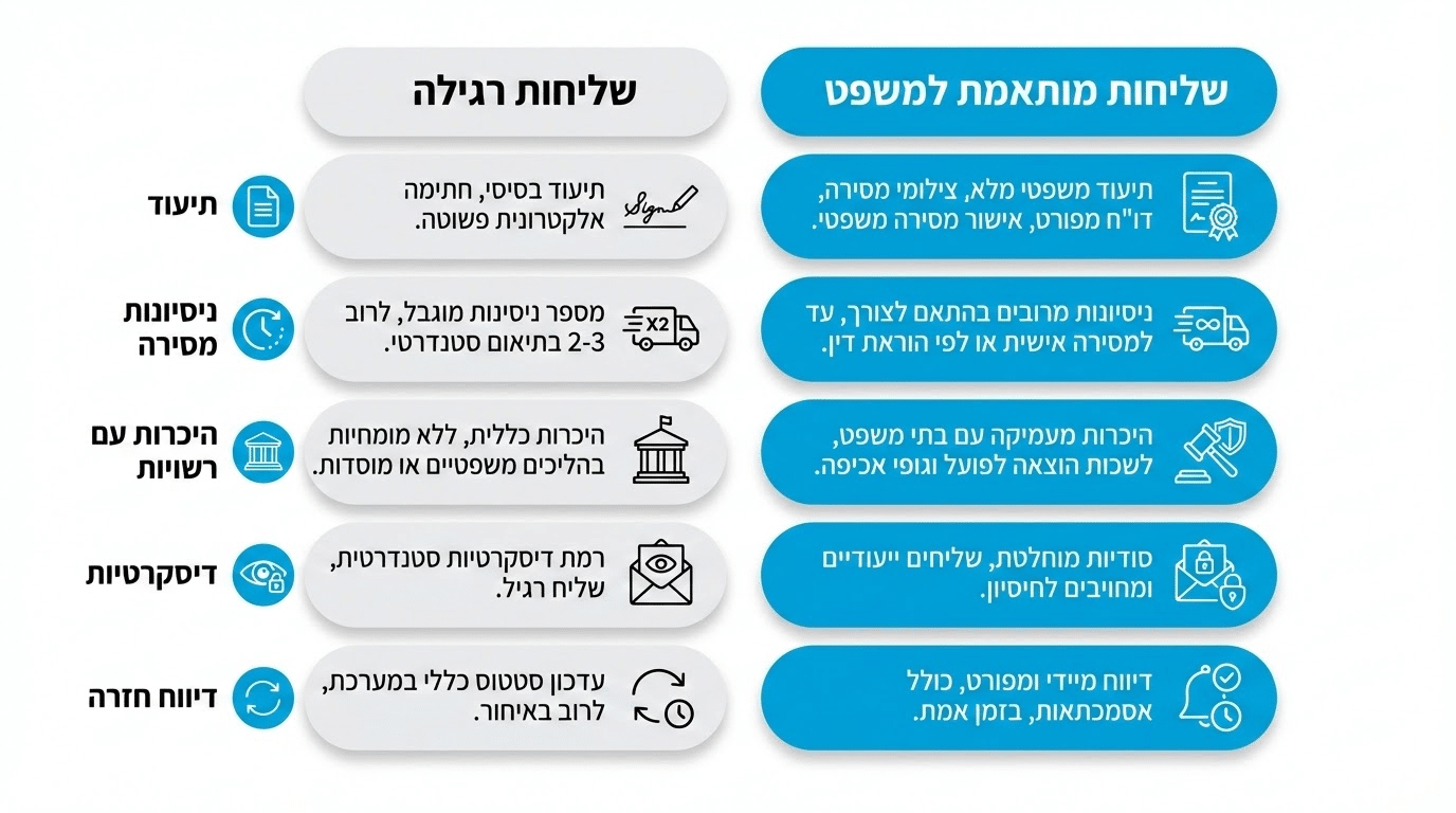 השוואה בין שליחות רגילה לשליחות משפטית מותאמת