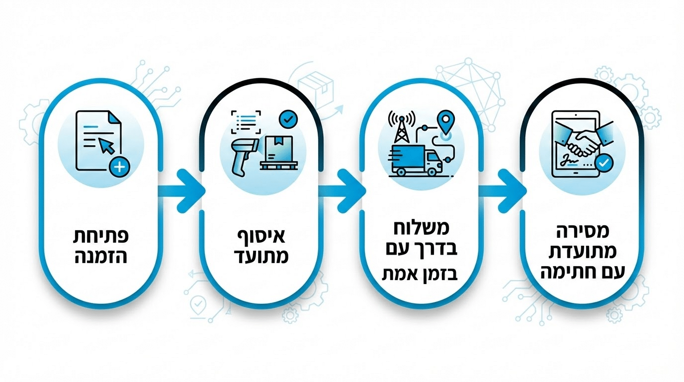 תהליך עבודה מסודר בשליחויות לתעשייה - מהזמנה ועד אישור מסירה דיגיטלי