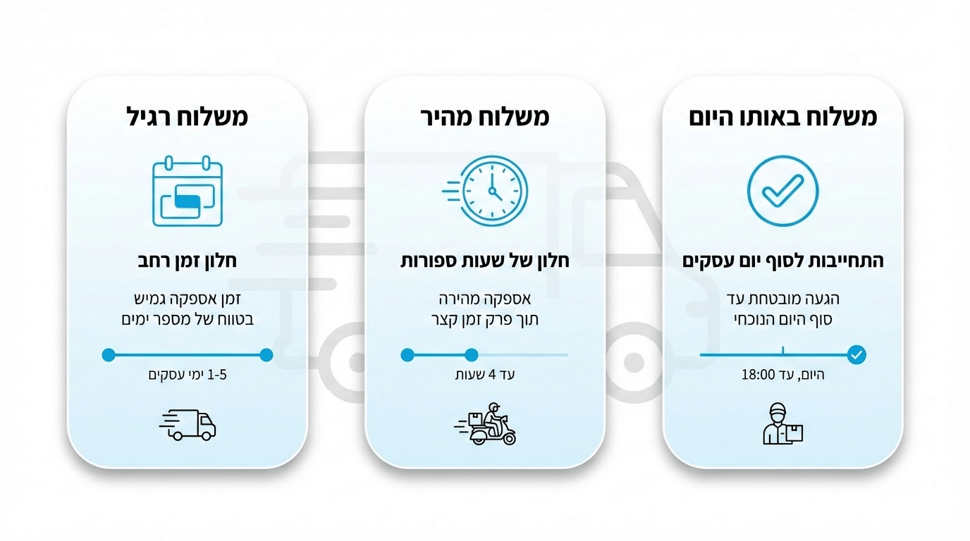 השוואה בין משלוח רגיל, אקספרס ומהיום להיום - שליחויות ללקוחות פרטיים