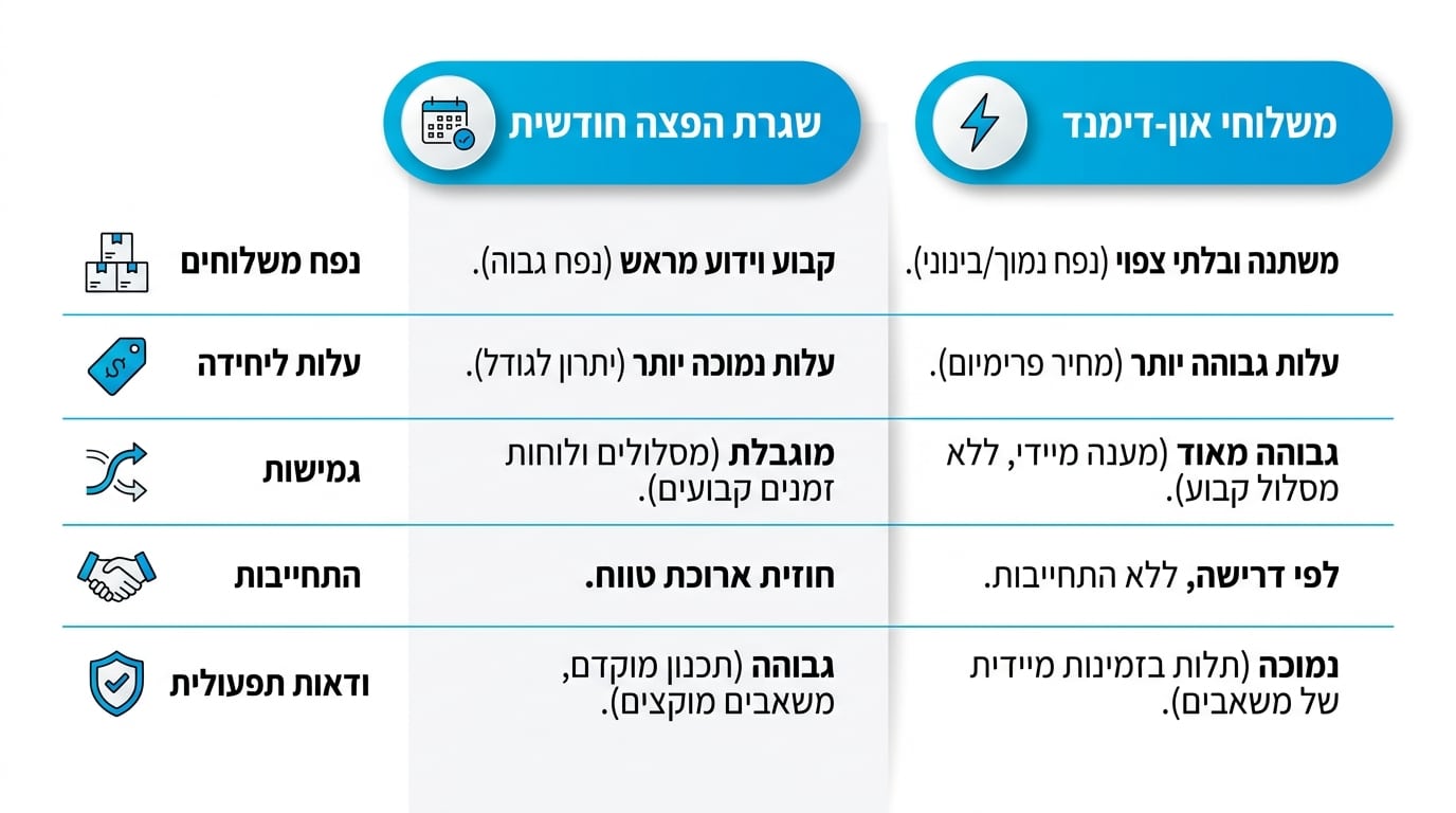 השוואה בין שליח קבוע לשליחויות לפי דרישה לעצמאים