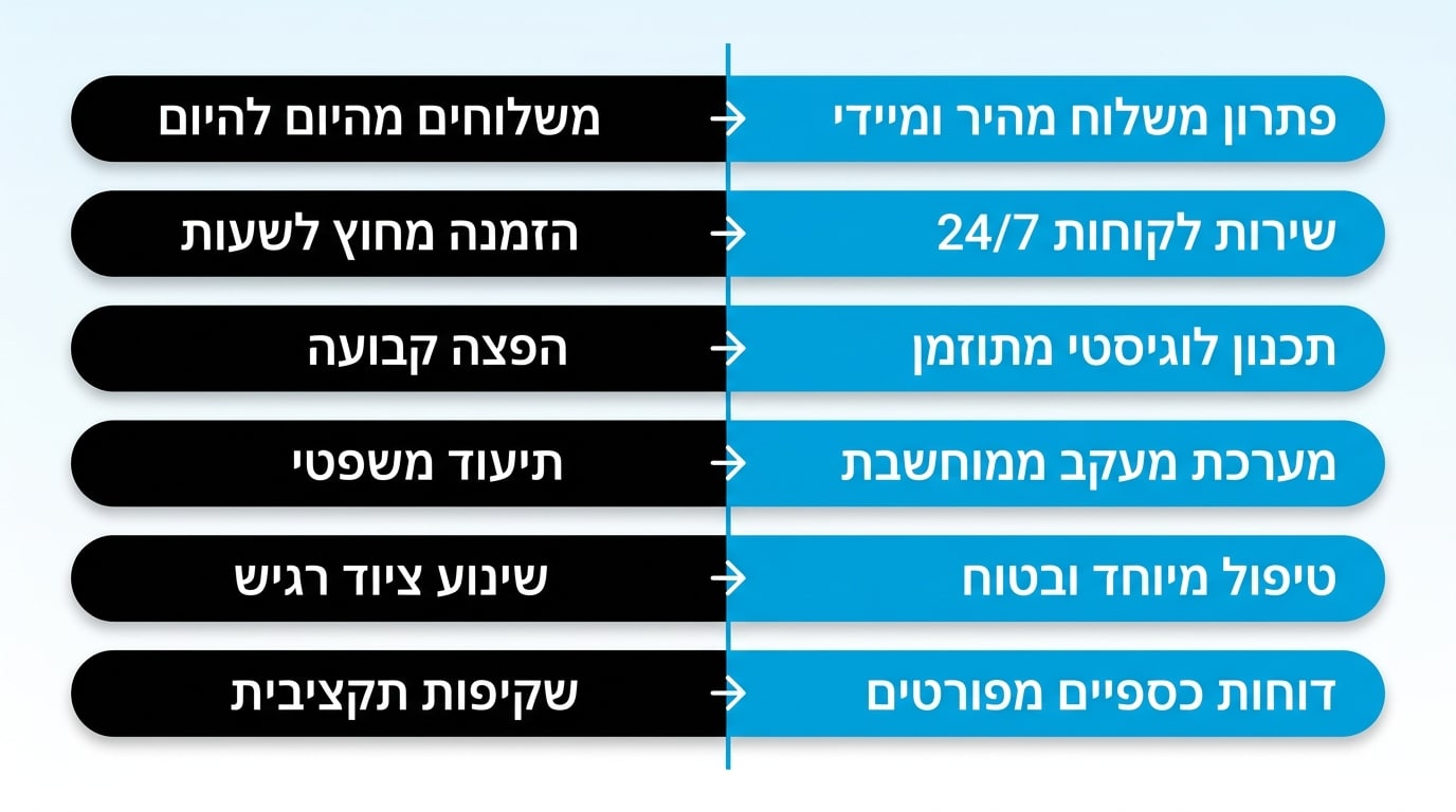 טבלת התאמה - צורך עסקי מול פתרון שליחויות HSP בגוש דן