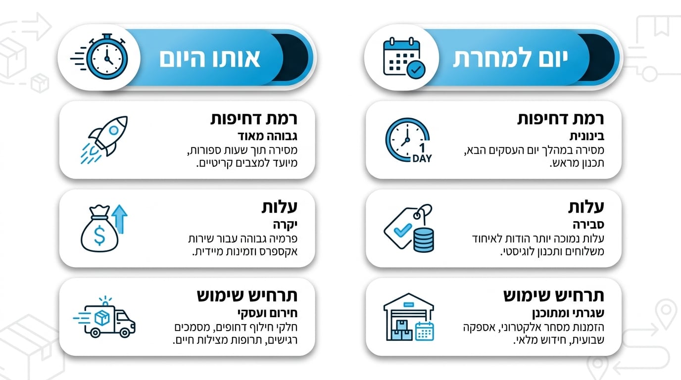 מתי לבחור שליחות מהיום להיום ומתי מהיום למחר - השוואה מעשית